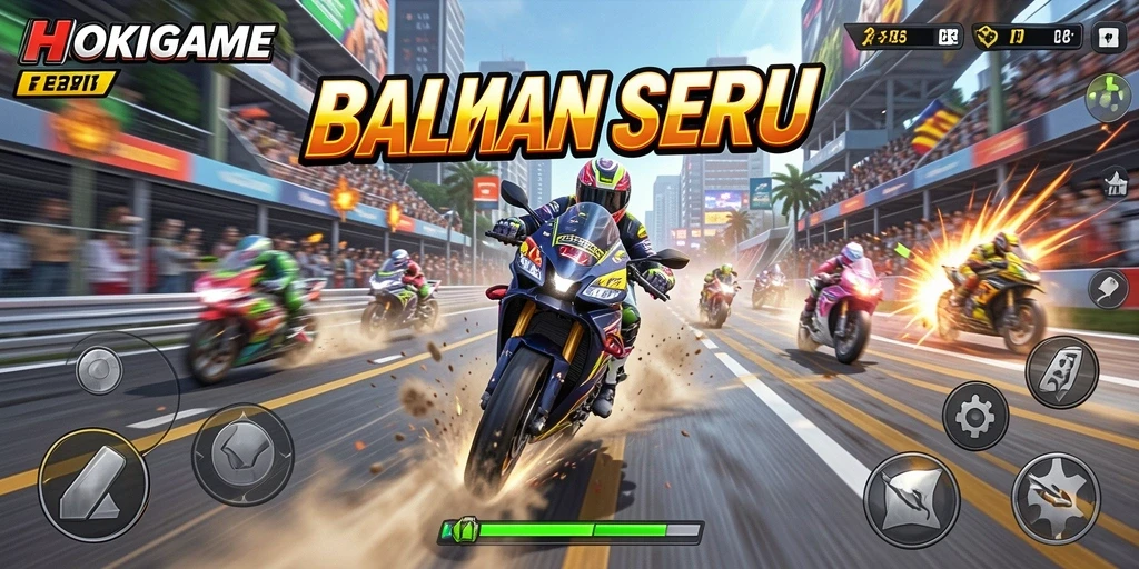 Tampilan gameplay HOKIGAME dengan balapan yang mendebarkan.