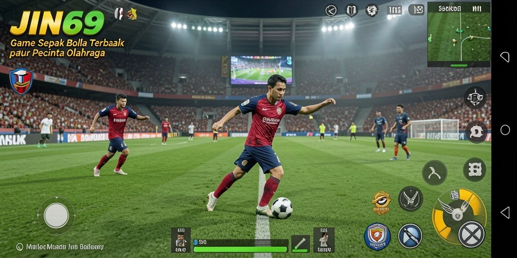 Tampilan gameplay seru dalam JIN69 dengan aksi sepak bola mendebarkan.