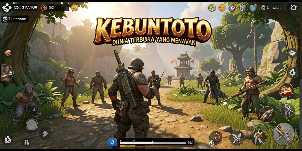Tampilan gameplay KEBUNTOTO dengan eksplorasi dunia terbuka yang luas.