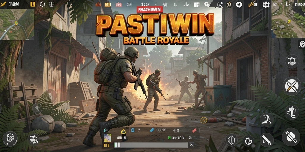 Tangkapan layar utama PASTIWIN menampilkan aksi pertempuran intens di Battle Royale.