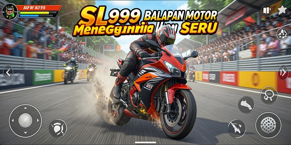Screenshot gameplay SL999 menampilkan balapan motor yang seru dan penuh aksi.