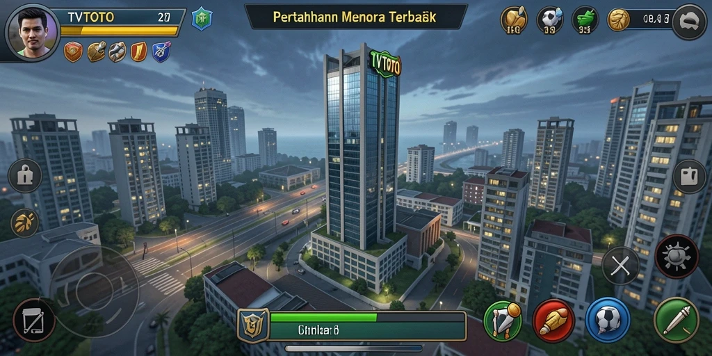 Tangkapan layar utama TVTOTO dengan gameplay pertahanan menara yang intens.