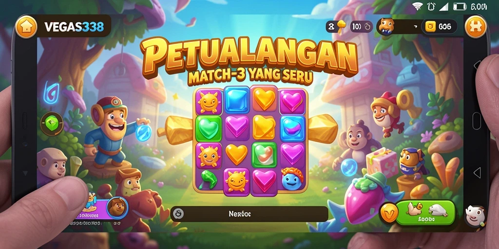 Tampilan gameplay seru dari VEGAS338 dengan elemen Match-3 yang mengasyikan.