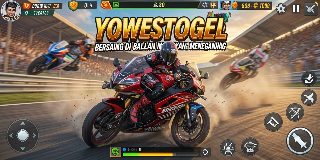 Gameplay seru di YOWESTOGEL dengan balapan motor yang intens.